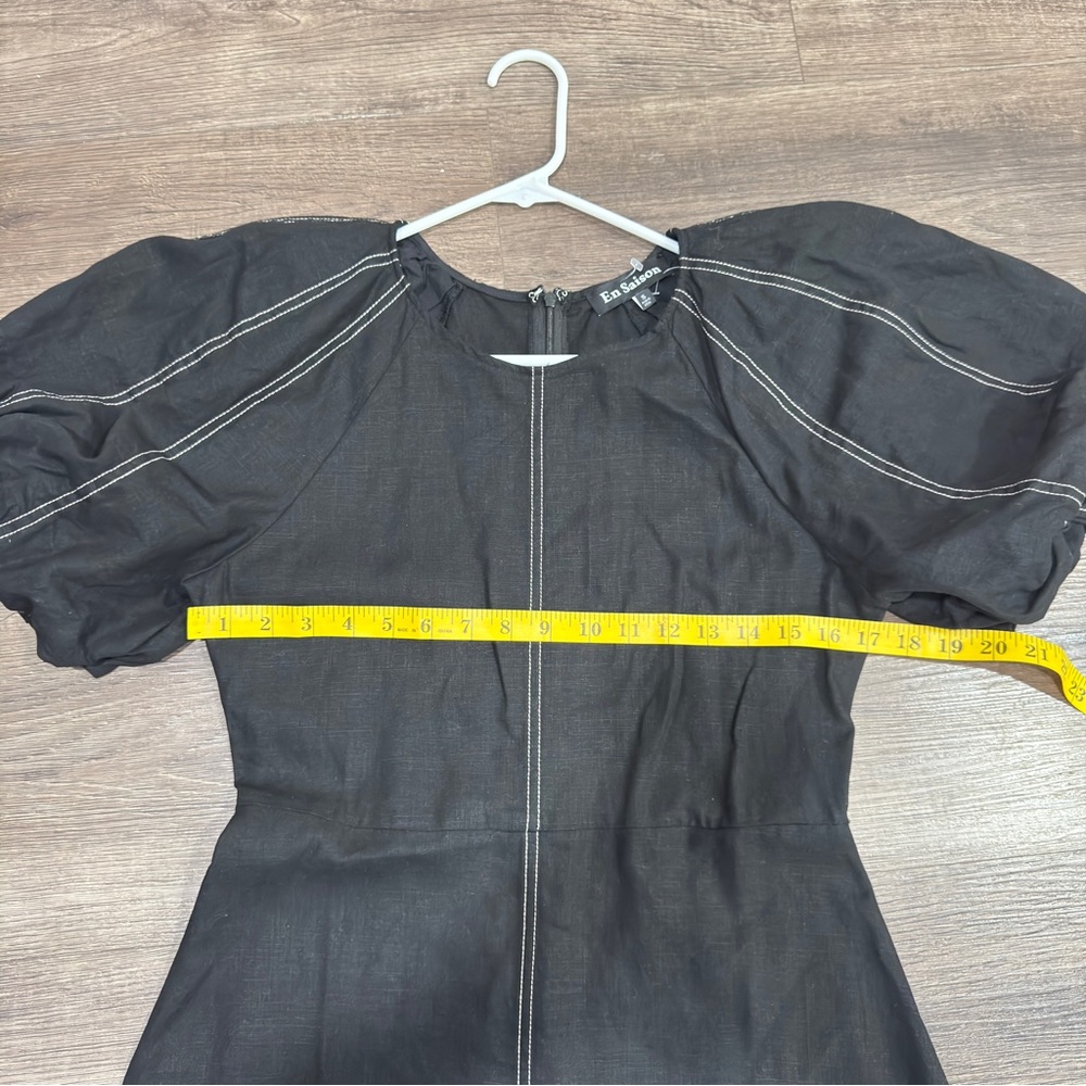 En Saison Black Midi Dress with Puff Sleeves - Picture 8 of 10